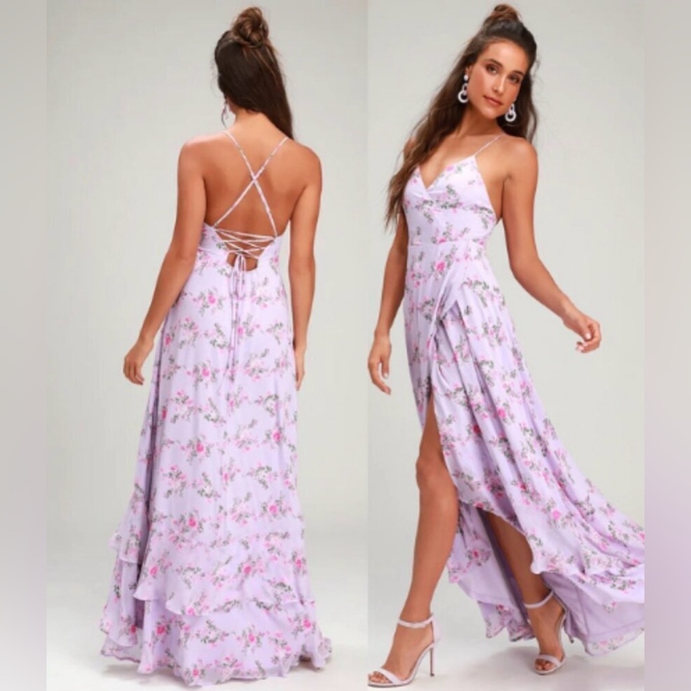 Lulu’s In Love Forever lavender floral wrap maxi dress M